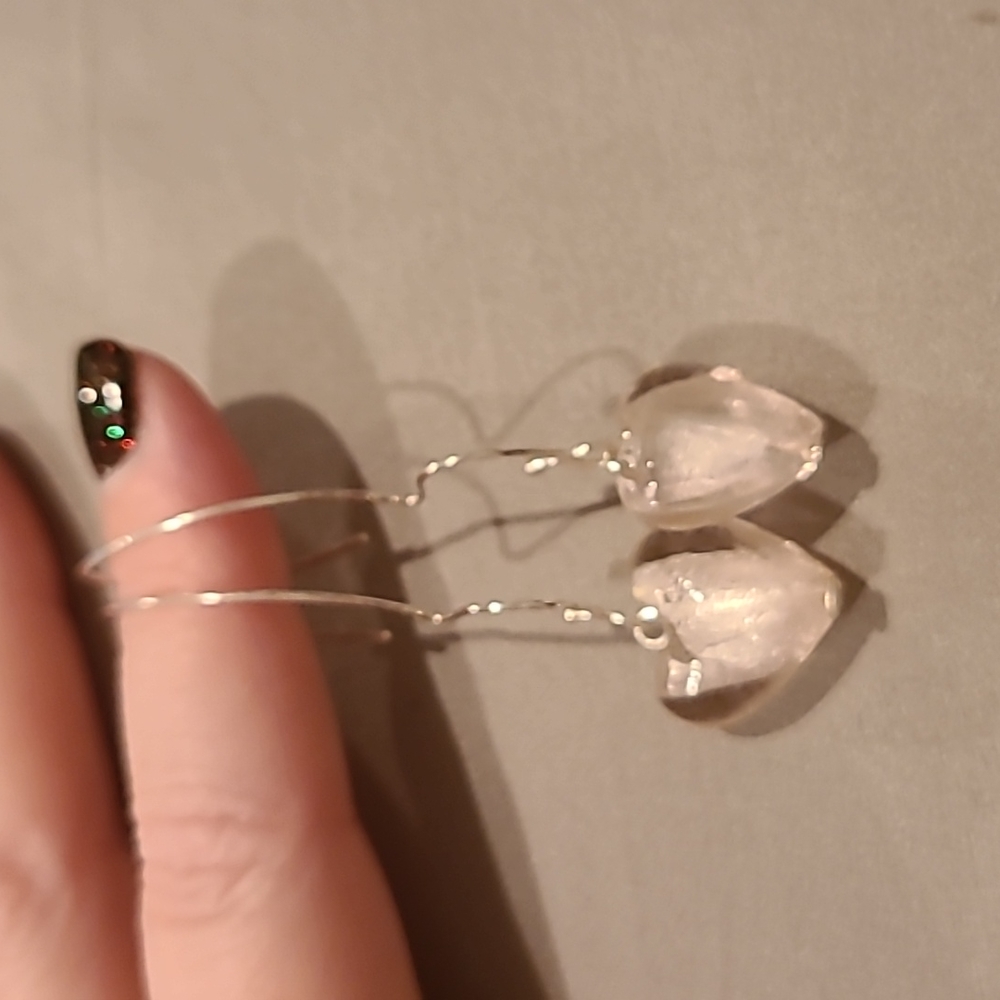 Light pink heart sterling silver drop earrings - Picture 5 of 8